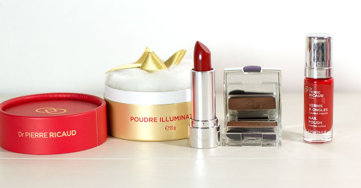 Produits de Maquillage Dr Pierre Ricaud: poudre scintillante, rouge à lèvre, fars à paupière et vernis à ongles